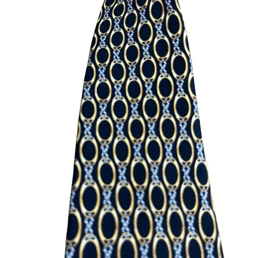 Brooks Brothers Makers Mens All Silk Chain Print Black Gold Neck Tie Necktie 3.5